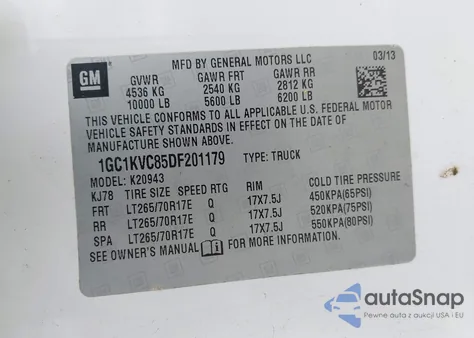 2013 Chevrolet Silverado 2500Hd Work Truck из США, поврежденный, VIN 1GC1KVC85DF201179